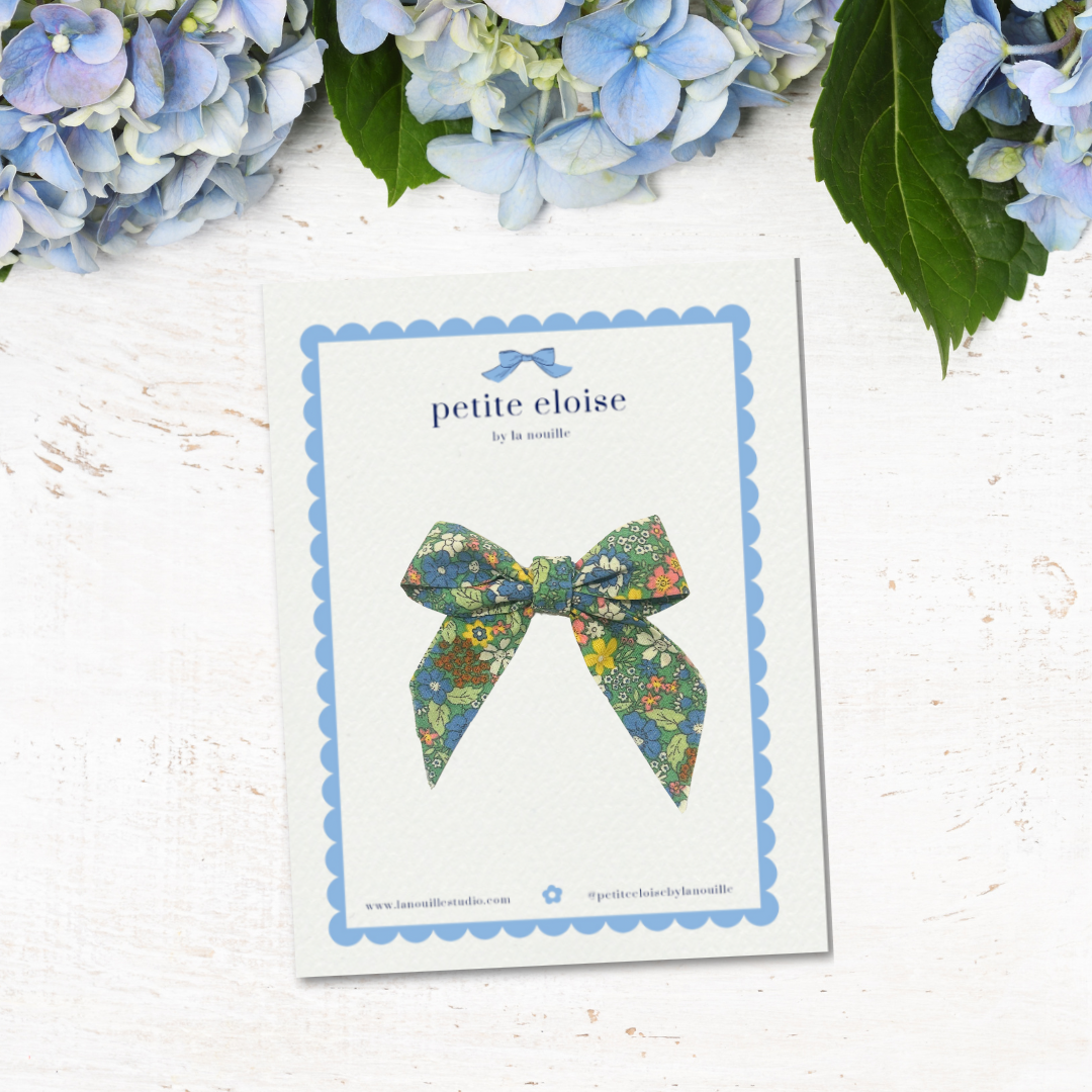 3.5 inch Sailor Bow-Single: Kelly Green Floral Fabric