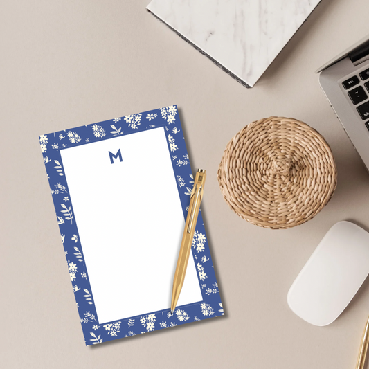 blue & white monogram cornelia notepad 5x7