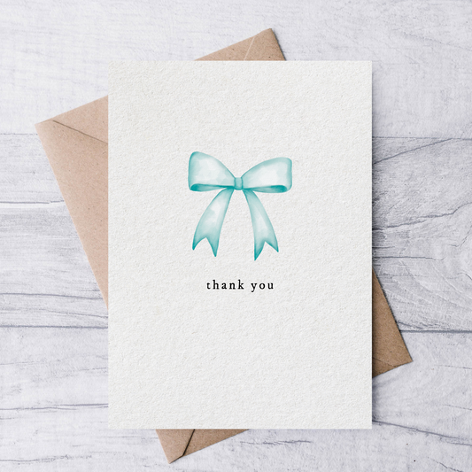 blue bow thank you card