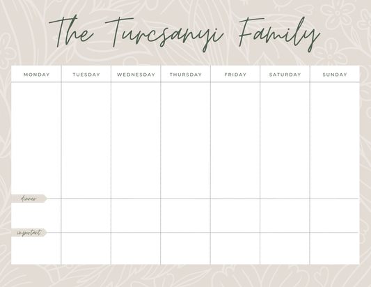 customized family weekly planner: aesthetic neutral