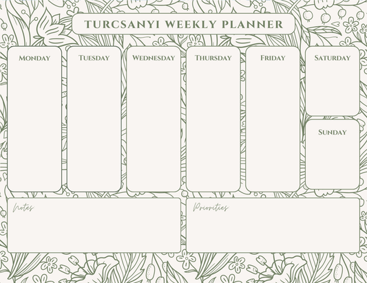 customized family weekly planner: green floral