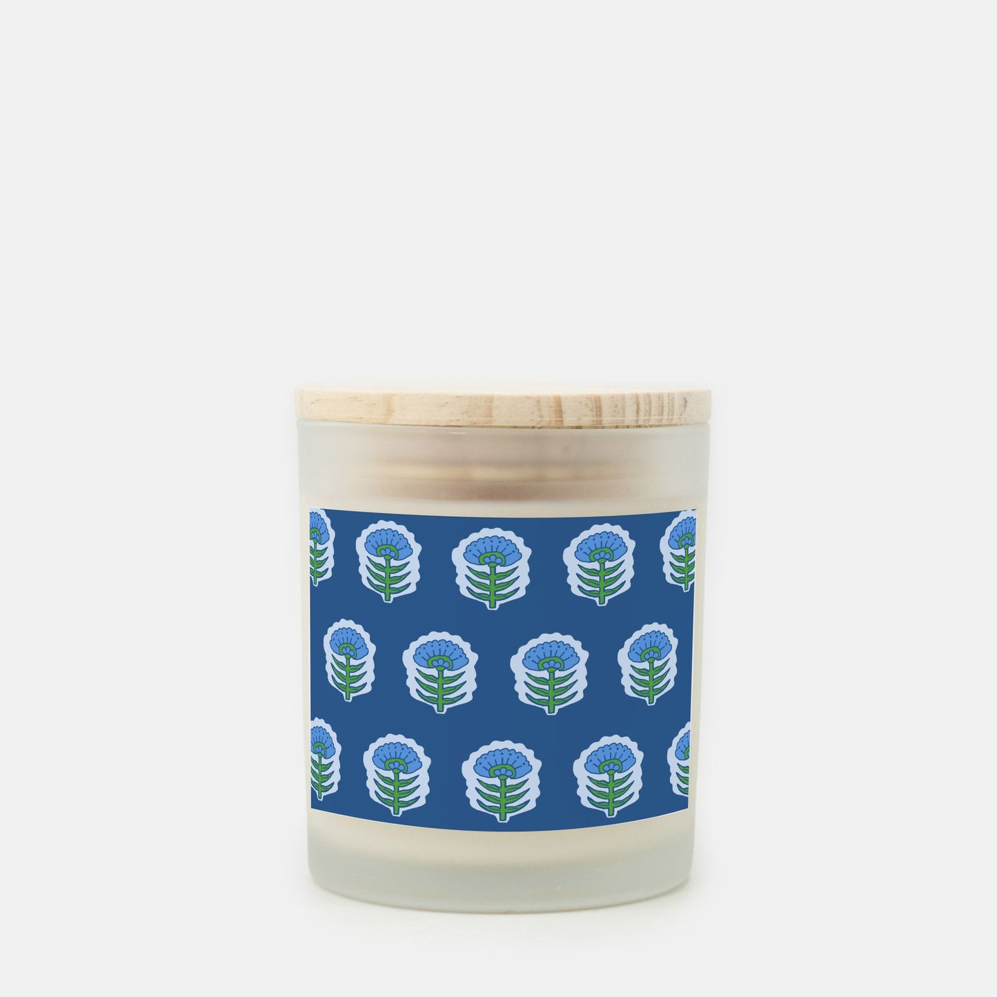 block print wood wick candle (blue)