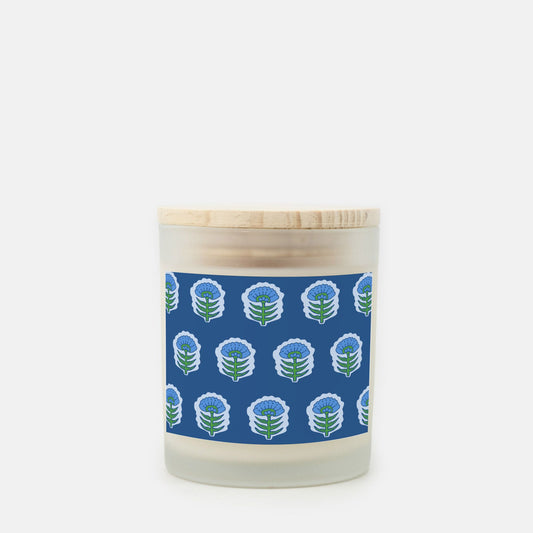 block print wood wick candle (blue)