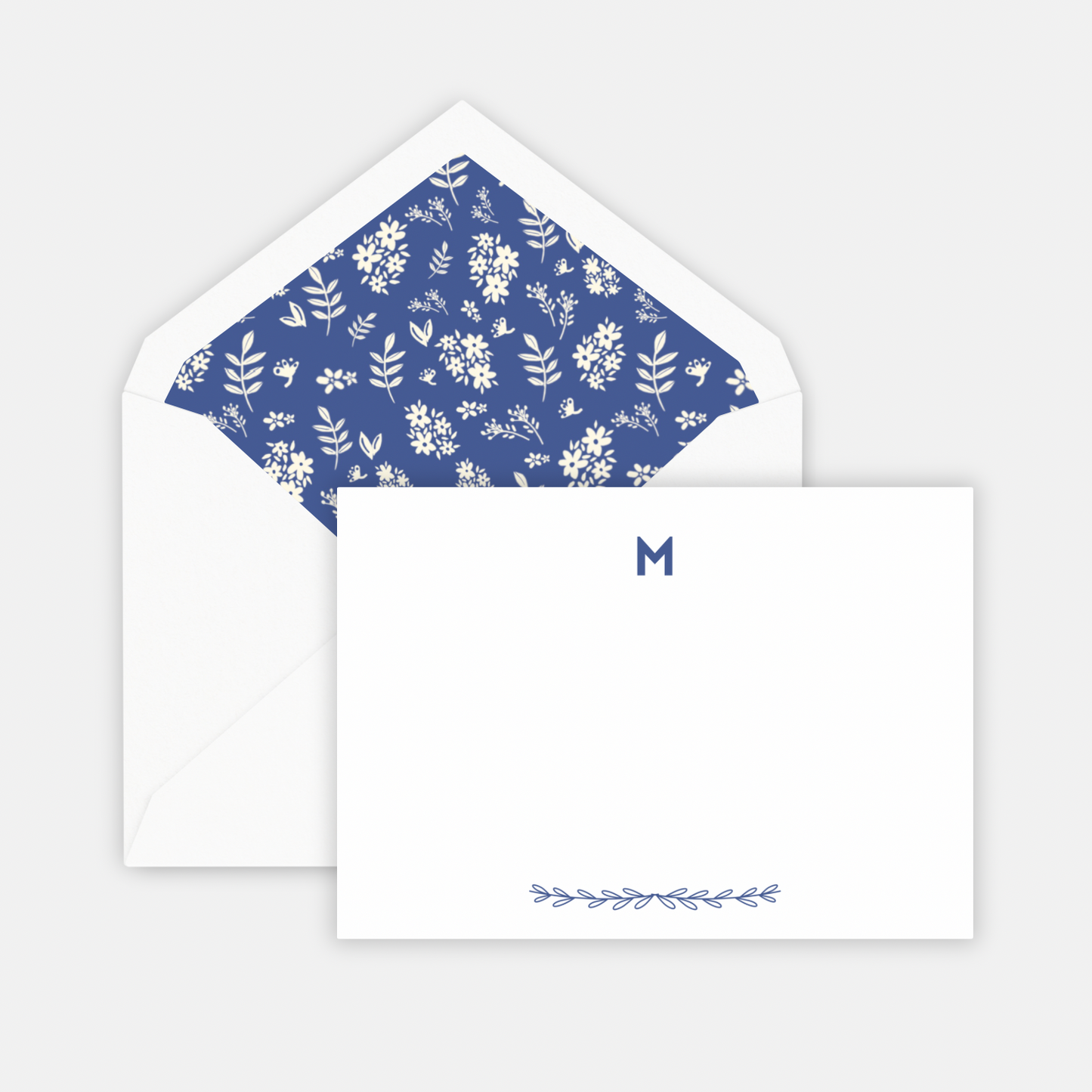 monogram blue & white cornelia stationery