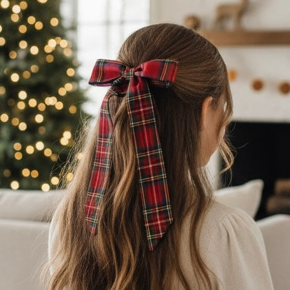 Classic Red Plaid Long Tail Bow