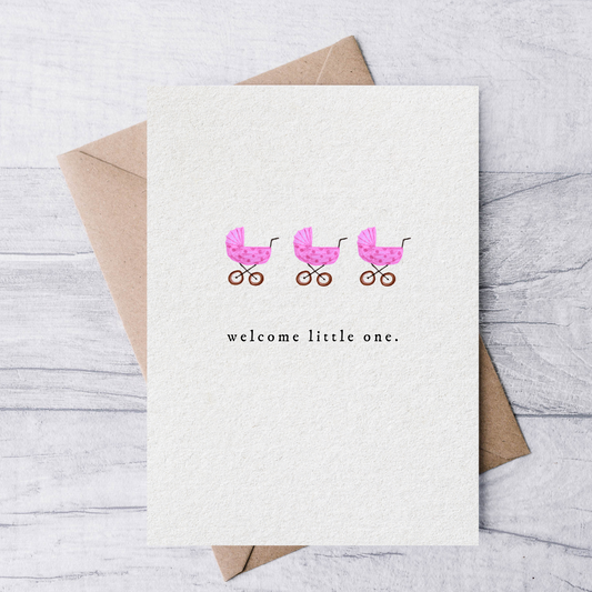 welcome little one (pink) new baby greeting card