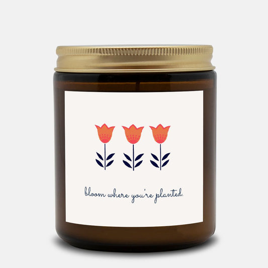 bloom where you're planted amber jar candle (9oz)