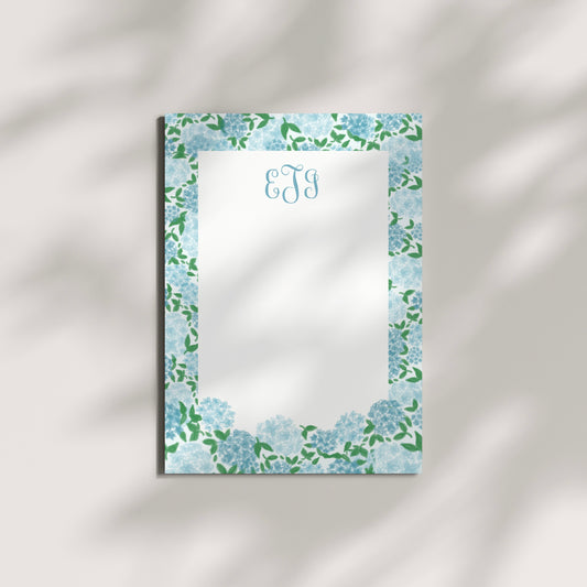 hydrangea full border classic monogram notecards