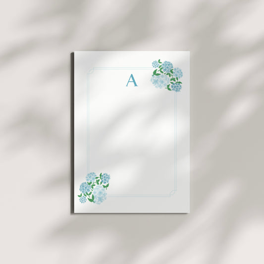 hydrangea simple one letter monogram notecards